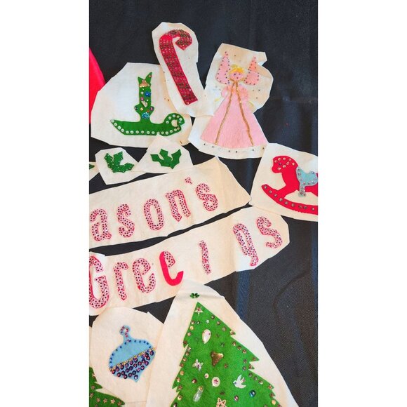 Vintage Christmas Appliqué Decorations Tree Skirt Festive Cutouts Embellishments - Picture 6 of 15
